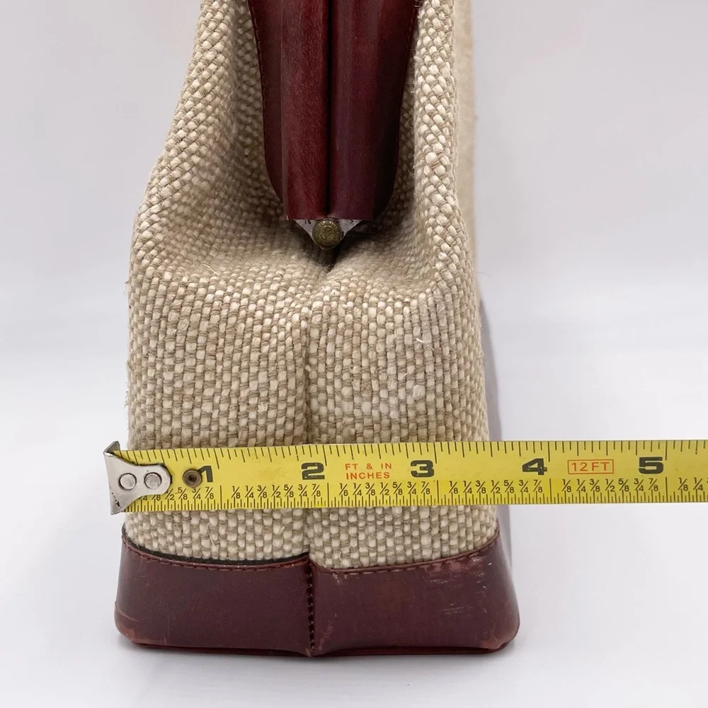 Vintage 50s 60s Top Handle Satchel Bag Red Leather Tweed Purse Midcentury Modern - Picture 12 of 12